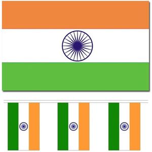 Bellatio Decorations - Vlaggen versiering set - India - Vlag 90 x 150 cm en vlaggenlijn 3 meter