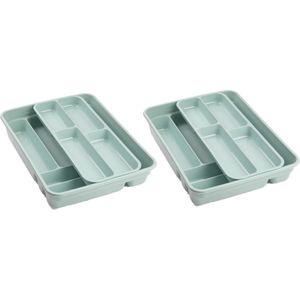 2x stuks bestekbakken/bestekhouders mintgroen 40 x 30 x 7 cm - 2 lagen - Keuken opberg accessoires