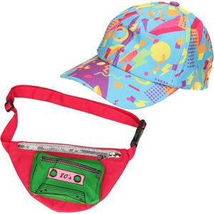 Foute 80s/90s party verkleed set - dames - retro pet en heuptasje - jaren 80/90 verkleed accessoires