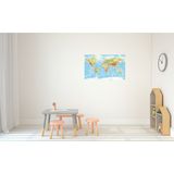 2x Poster fysische wereldkaart - 84 x 52 cm - kinderkamer / school decoratie aardrijkskunde posters leerzaam - kinderposters - cadeau