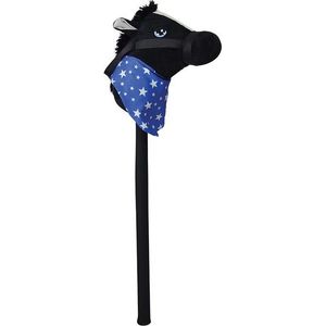 Zwart stokpaardje met geluid 68 cm voor kinderen - Stokpaarden met blauwe zakdoek - Paarden/pony liefhebbers - Actief buitenspeelgoed voor jongens/meisjes/kinderen