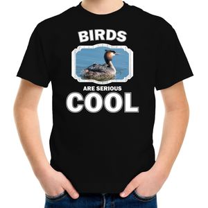 Dieren vogels t-shirt zwart kinderen - birds are serious cool shirt  jongens/ meisjes - cadeau shirt fuut vogel/ vogels liefhebber - kinderkleding / kleding