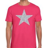 Zilveren ster glitter t-shirt roze heren - shirt glitter ster zilver