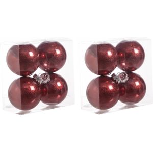 24x stuks kunststof kerstballen met glitter afwerking rood 8 cm - glitter finish - Kerstversiering/boomversiering