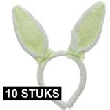 10x Wit/groene konijn/haas oren verkleed diademen voor kids/volwassenen - Verkleedaccessoires - Feestartikelen