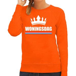Koningsdag sweater / trui Woningsdag oranje voor dames - Woningsdag - thuisblijvers / Kingsday thuis vieren