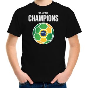 Brazilie WK supporter t-shirt - we are the champions met Braziliaanse voetbal - zwart - kinderen - kleding / shirt