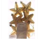24x Gouden sterren kerstballen 7 cm - Glans/mat/glitter - Onbreekbare plastic kerstballen - Kerstboomversiering goud