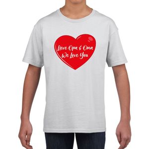 Lieve opa en oma we love you t-shirt wit met rood hartje voor kinderen - jongens en meisjes - t-shirt / shirtje