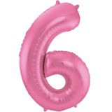 Folat folie ballonnen - Verjaardag leeftijd cijfer 16 - glimmend roze - 86 cm - en 2x feestslingers