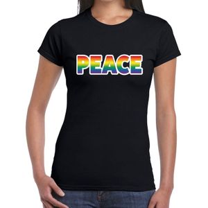 Peace gaypride t-shirt zwart met regenboog tekst voor dames -  Gay pride/LGBT kleding