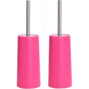 MSV Toiletborstel in houder/WC-borstel - 2x - fuchsia roze - kunststof - 35 cm