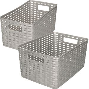 Set van 8x stuks opbergboxen/opbergmandjes rotan zilver kunststof met inhoud 5 en 10 liter