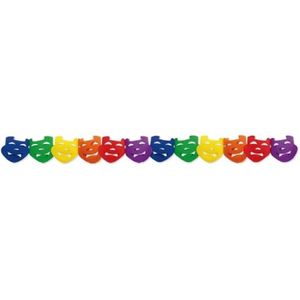 Regenboog kleuren slinger met maskers 3 meter - Brandvertragende carnaval slingers decoratie -  Feest versiering