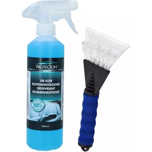 Ijskrabber met antivries spray voor auto - 500 ml - soft grip - ruitenontdooier