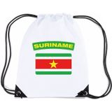 Suriname nylon rijgkoord rugzak/ sporttas wit met Surinaamse vlag