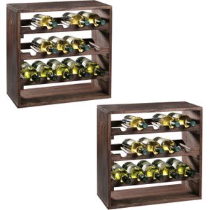 2x Houten wijnflessen rekken/wijnrekken vierkant voor 30 flessen 25 x 50 x 50 cm - Woonaccessoires/decoratie - Wijnflesrek/wijnrek