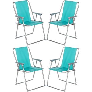 Atmosphera camping/strand stoel - 4x - aluminium - inklapbaar - blauw - L52 x B55 x H75 cm - buitenstoelen