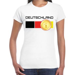 Deutschland / Duitsland landen t-shirt met medaille en Duitse vlag - wit - dames -  Duitsland landen shirt / kleding - EK / WK / Olympische spelen outfit