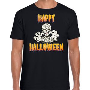 Happy Halloween horror mummie verkleed t-shirt zwart voor heren - horror mummie shirt / kleding / kostuum / horror outfit