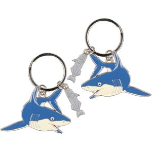 2x stuks metalen haaien sleutelhangers 5 cm - Dieren uitdeel cadeautjes