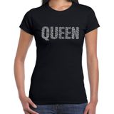 Glitter Queen t-shirt zwart met steentjes/ rhinestones voor dames - Glitter kleding/ foute party outfit