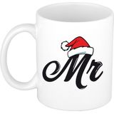 Witte Mr met kerstmuts cadeau mok / beker - 300 ml - keramiek - koffiemokken / theebekers - Kerstmis - kerstcadeau