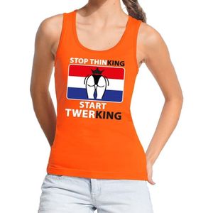 Stop thinking start twerking tanktop / mouwloos shirt oranje dames - Koningsdag kleding