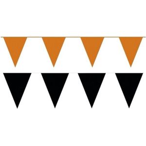 Zwart/Oranje feest punt vlaggetjes pakket - 200 meter - slingers / vlaggenlijn