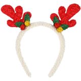 Christmas Decoration kerst diadeem/haarband - 2x - rendier gewei - rood