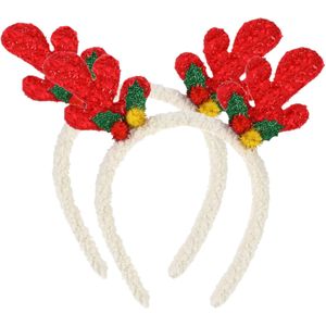 Christmas Decoration kerst diadeem/haarband - 2x - rendier gewei - rood