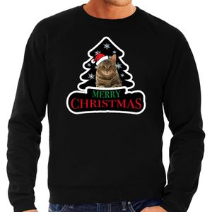Dieren kersttrui poes zwart heren - Foute katten kerstsweater - Kerst outfit dieren liefhebber
