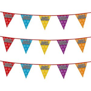 3x Holografische vlaggenlijnen Happy Birthday 8 meter - Feestartikelen - Feestversiering - Verjaardag versiering - Vlaggenlijnen/slingers