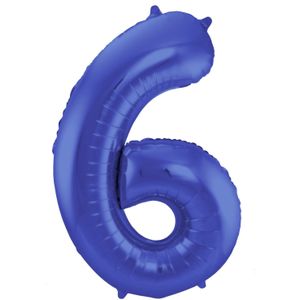 Folat Folie cijfer ballon - 86 cm blauw - cijfer 6 - verjaardag leeftijd