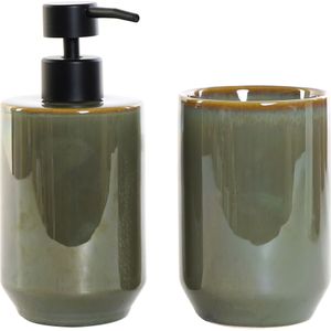 Badkamerset met zeeppompje en tandenborstel beker groen keramiek 17 cm - Toilet/badkamer accessoires