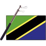 Landen vlag Tanzania - 90 x 150 cm - met compacte draagbare telescoop vlaggenstok - zwaaivlaggen