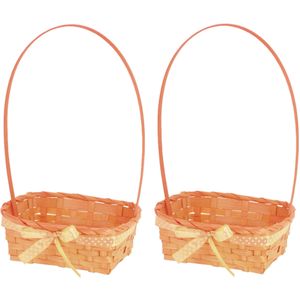 4x stuks rieten mandjes oranje vierkant met hengsel 39 cm - Opbergen -  Decoratie manden gevlochten riet
