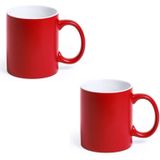 6x Drinkbeker/mok rood/wit 350 ml - Keramiek - Rode mokken/bekers voor onbijt en lunch