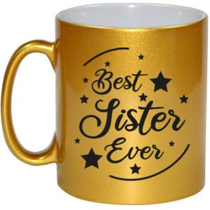 Best Sister Ever cadeau koffiemok / theebeker - goudkleurig - 330 ml - verjaardag / bedankje - kado voor zus / zusje