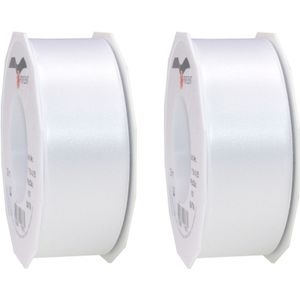 3x Luxe, brede Hobby/decoratie witte satijnen sierlinten 4 cm/40 mm x 25 meter- Luxe kwaliteit - Cadeaulint satijnlint/ribbon