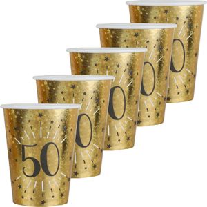 Verjaardag feest bekertjes leeftijd - 50x - 50 jaar - goud - karton - 270 ml