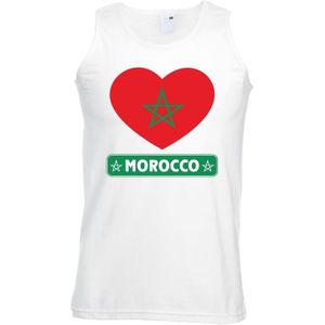 Marokko singlet shirt/ tanktop met Marokaanse vlag in hart wit heren