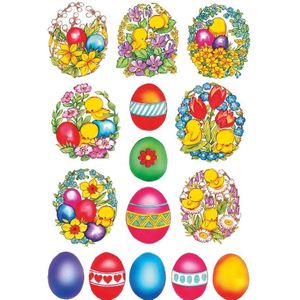 180x Gekleurde paaseieren stickers met bloemen en kuikentjes - Pasen thema - kinderstickers - stickervellen - knutselspullen