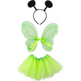 Vlinder verkleed set - vleugels/rokje/diadeem - groen - kinderen - carnaval verkleed accessoires