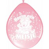 Geboorte versiering meisje - ooievaar geboorte bord - 100 cm hoog - 8x roze ballonnen