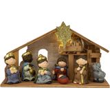 IKO kerststal - met beeldjes en verlichting - L28 x H17 cm - kinderen