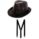 Boland - Verkleedkleding set - Glitter hoed/bretels zwart volwassenen