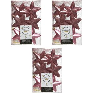 18x Oud roze sterren kerstballen/kersthangers 7 cm - Glans/mat/glitter - Kerstboomversiering oud roze