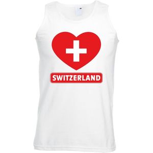 Zwitserland singlet shirt/ tanktop met Zwitserse vlag in hart wit heren