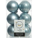 Kerstballen - kunststof - 18x stuks - lichtblauw - 6 en 8 cm